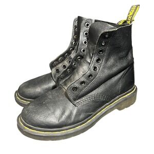 Dr Martens Pascal Black Leather Lace Up Combat Boots Women 7‎ Grunge Emo Rave